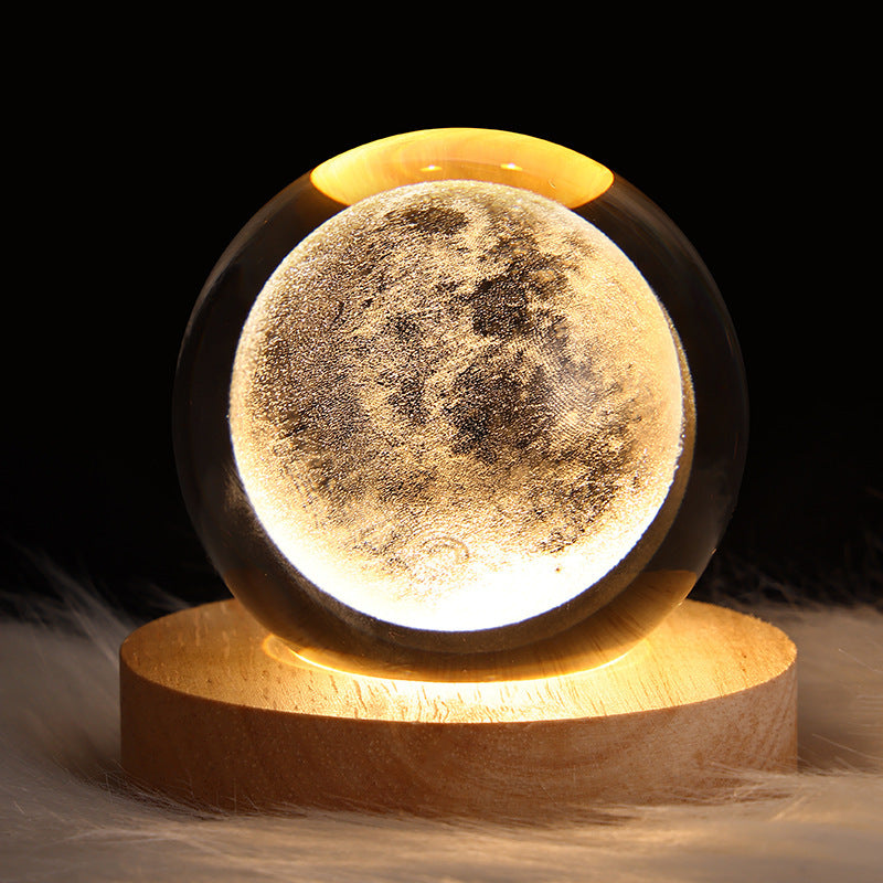 Esfera de cristal luz LED con diseño de luna y base de madera decorativa, envío gratis Colombia