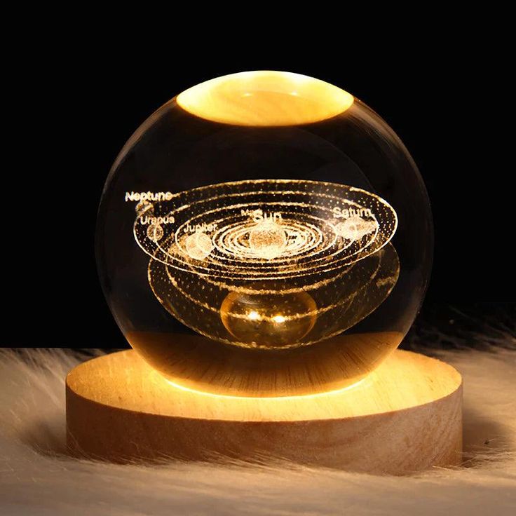 Esfera de cristal luz LED con diseño de sistema solar y base de madera decorativa, envío gratis Colombia