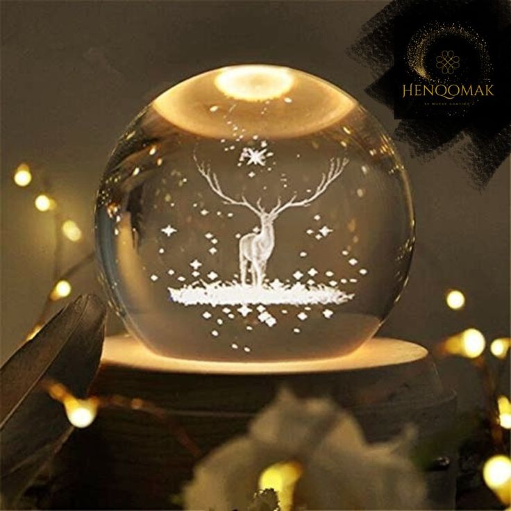 Esfera de cristal luz LED con diseño de ciervo y base de madera decorativa, envío gratis Colombia