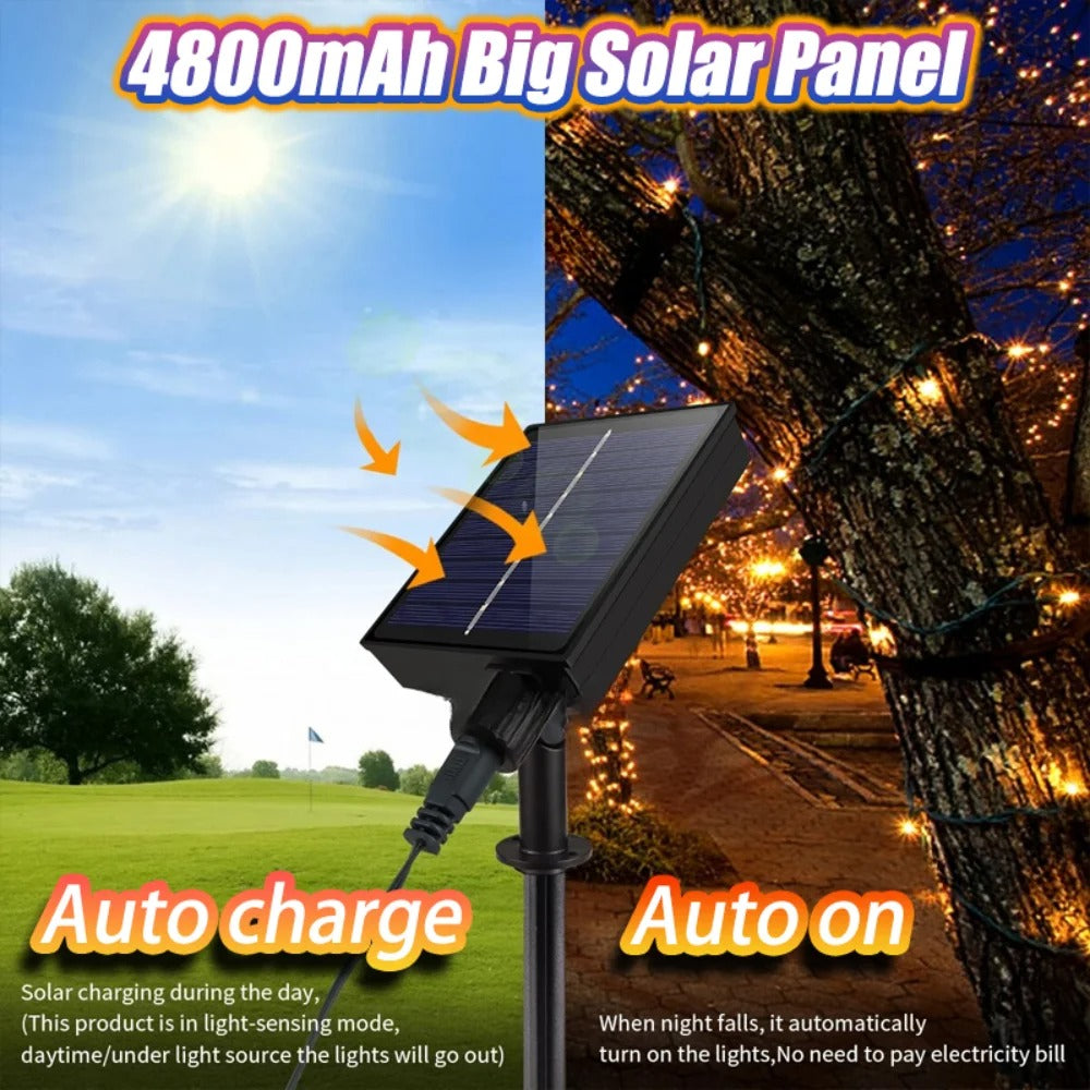 Serie de luces solares 200 LED con panel solar de carga automática, sin necesidad de electricidad, envío gratis Colombia